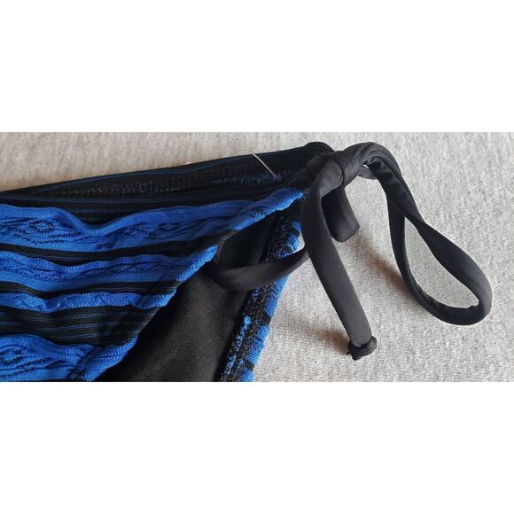 ATHENA BLUE BLACK STRIPED SIDE TIE BIKINI BOTTOM NWOT SZ S - Picture 3 of 5